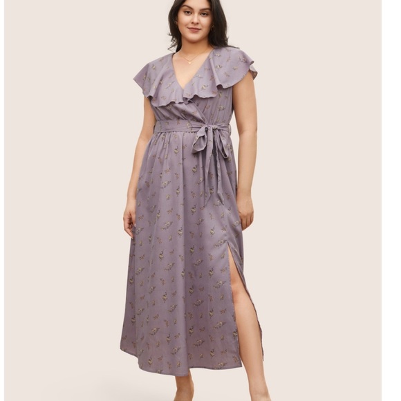 BloomChic Plus Size 3XL Ditsy Floral Wrap Ruffle Cap Sleeve Split Hem Dress us22 - Picture 1 of 7